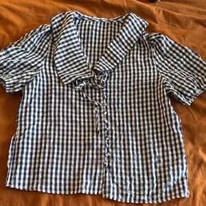 Blue and White Peter Pan collar top